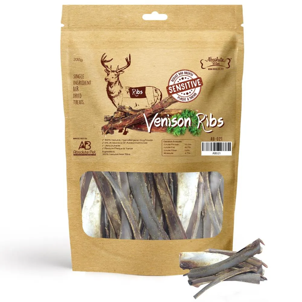 Absolute Bites Air Dried Venison Ribs Dog Treats 200g