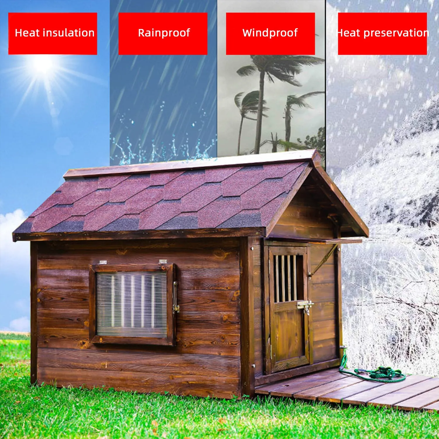 Carbonized Wood Dog House Outdoor Wooden Waterproof Ventilate Pet Kennel