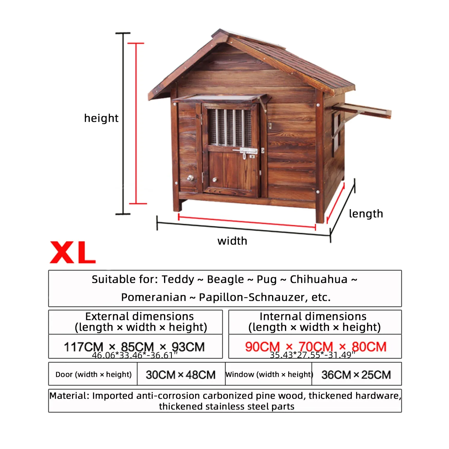 Carbonized Wood Dog House Outdoor Wooden Waterproof Ventilate Pet Kennel