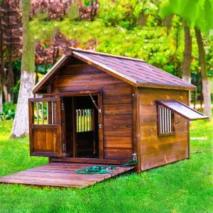 Carbonized Wood Dog House Outdoor Wooden Waterproof Ventilate Pet Kennel