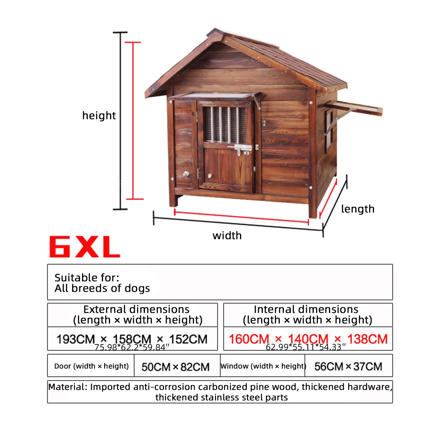 Carbonized Wood Dog House Outdoor Wooden Waterproof Ventilate Pet Kennel