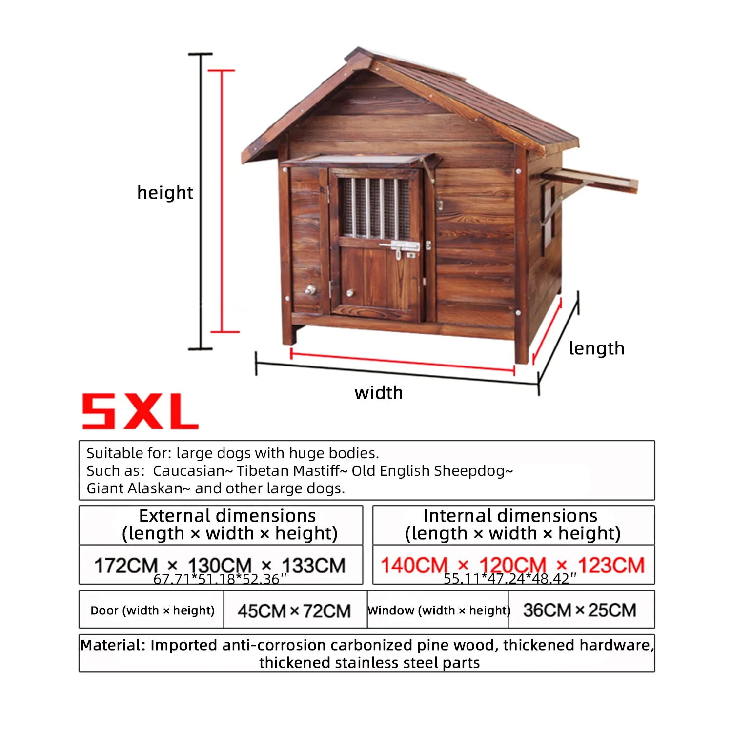 Carbonized Wood Dog House Outdoor Wooden Waterproof Ventilate Pet Kennel