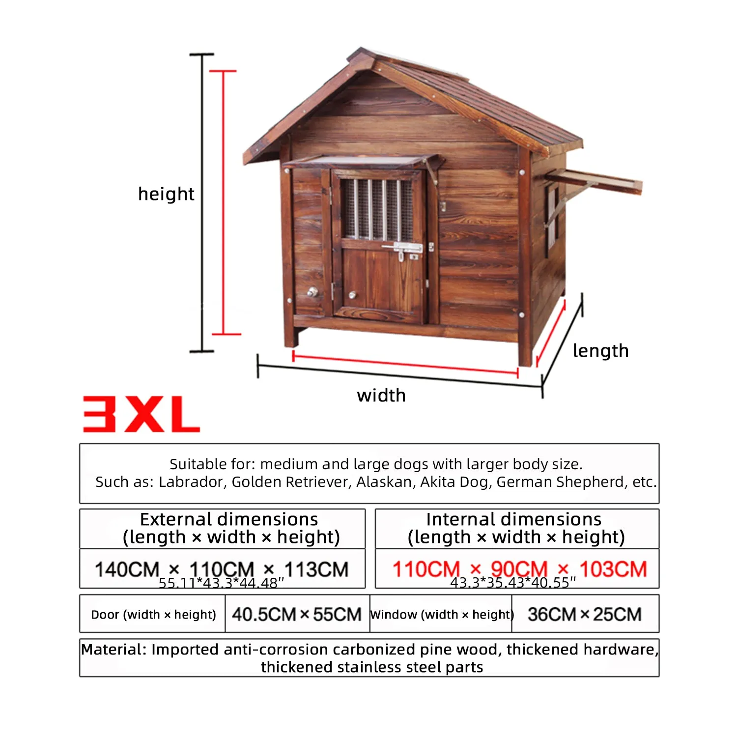 Carbonized Wood Dog House Outdoor Wooden Waterproof Ventilate Pet Kennel