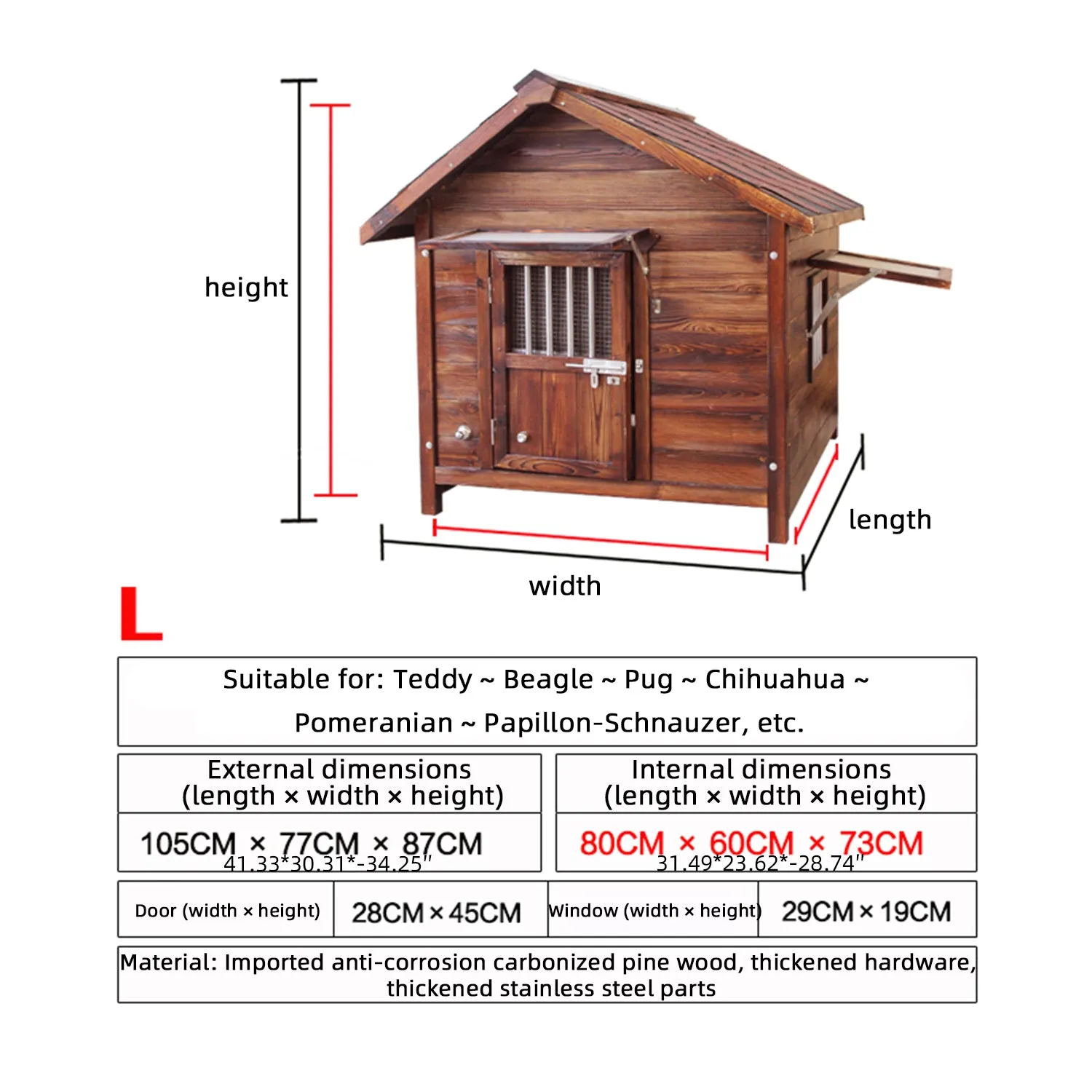Carbonized Wood Dog House Outdoor Wooden Waterproof Ventilate Pet Kennel
