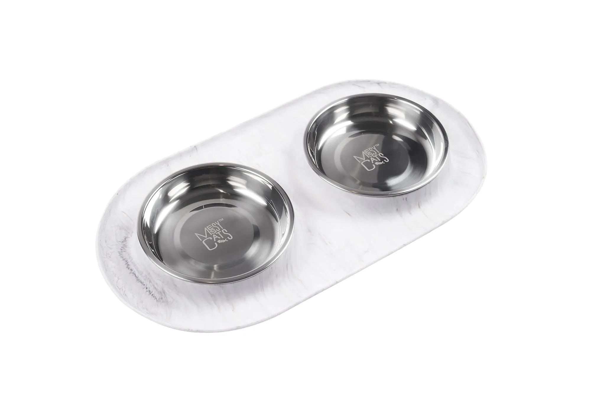 Double Silicone Cat Feeder with Stainless Steel Bowls, 1.75 Cups Per Bowl, Medium