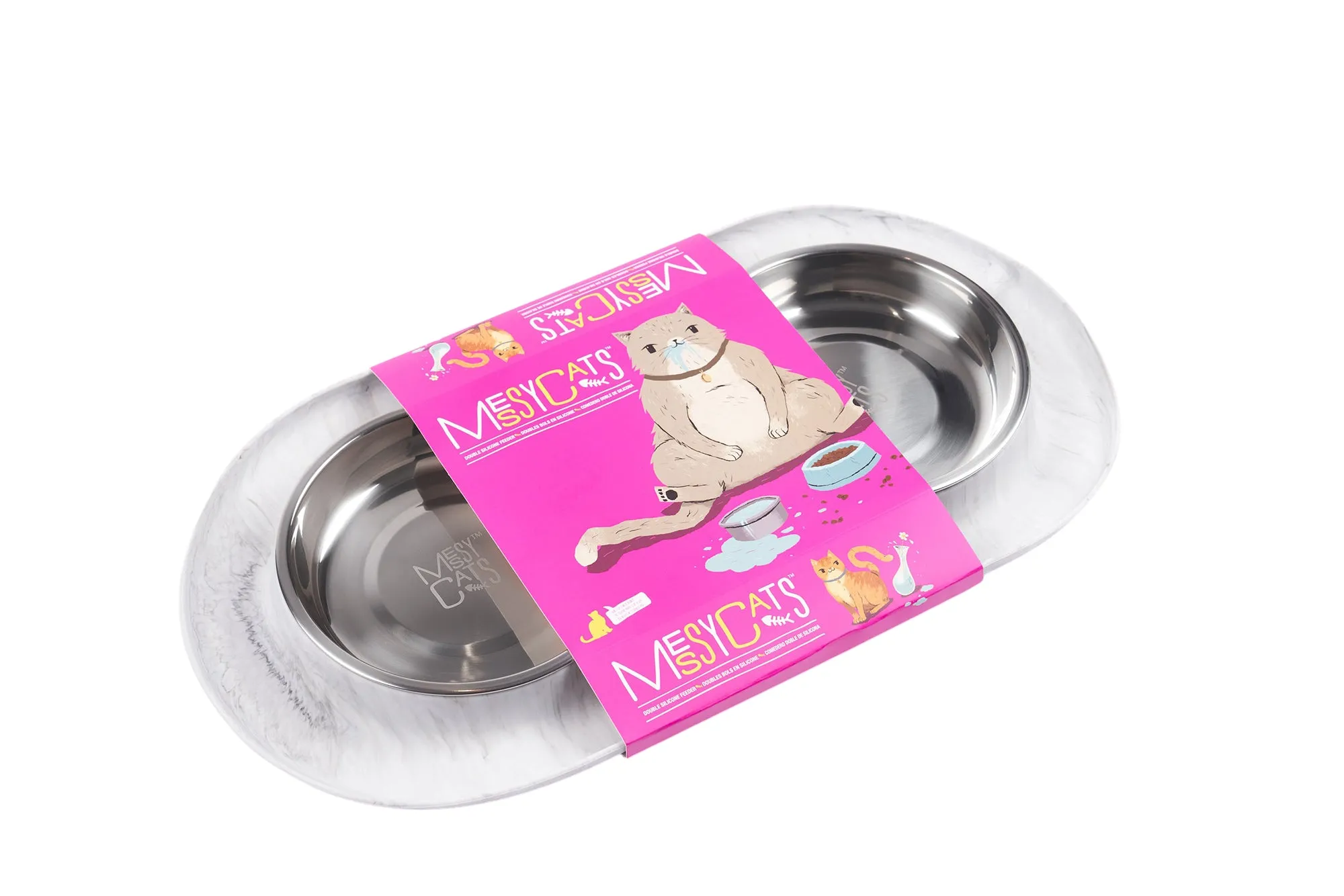 Double Silicone Cat Feeder with Stainless Steel Bowls, 1.75 Cups Per Bowl, Medium