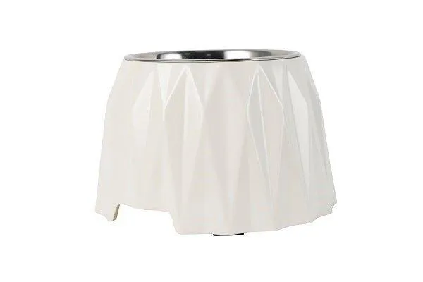 Elevated Diamond Dog Bowl - White