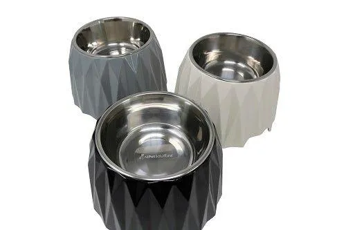 Elevated Diamond Dog Bowl - White