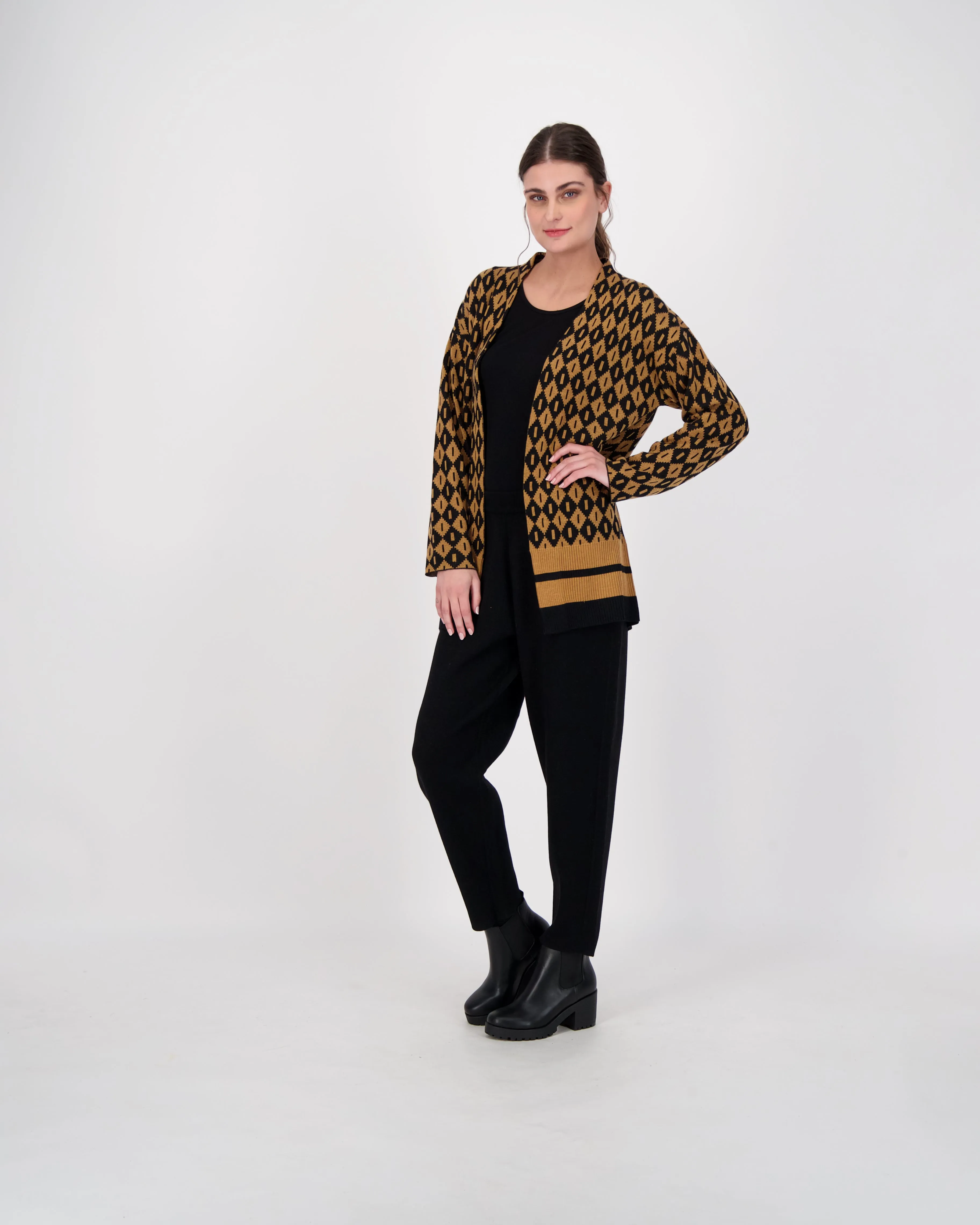 Intarsia Knit Diamond Jacquard Cardigan