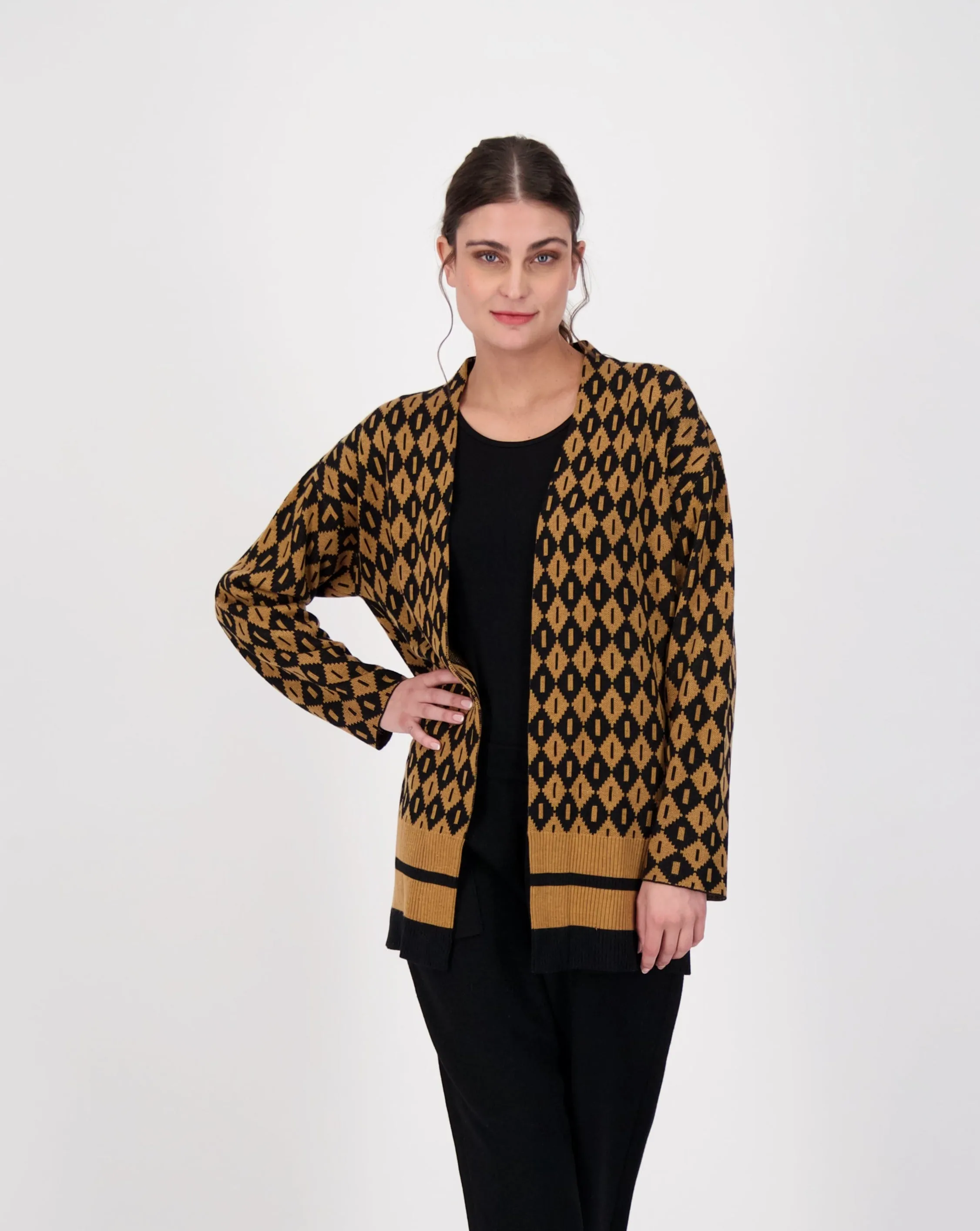 Intarsia Knit Diamond Jacquard Cardigan