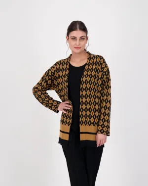 Intarsia Knit Diamond Jacquard Cardigan