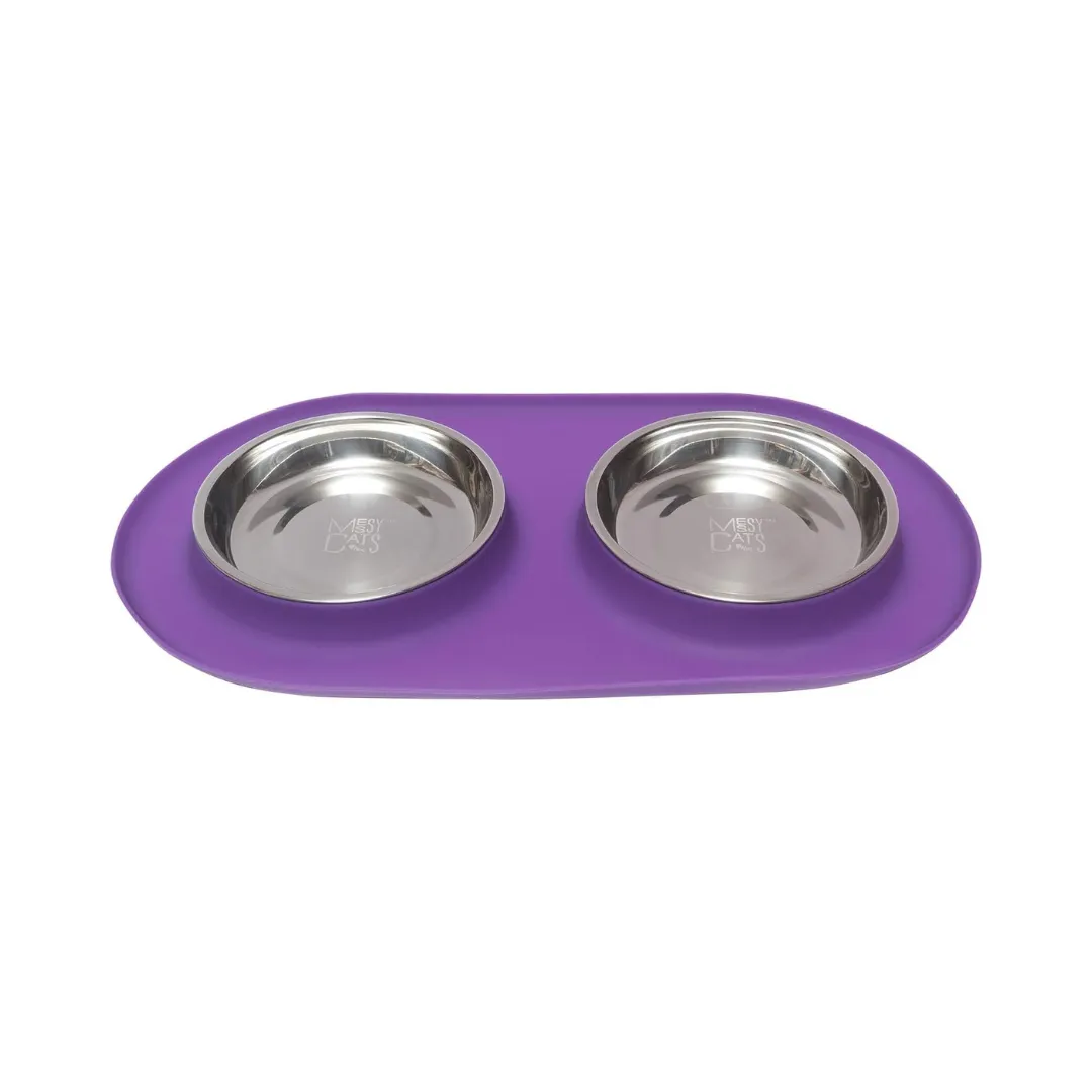 Messy Cats Double Diner Silicone with SS Purple Cat Bowl