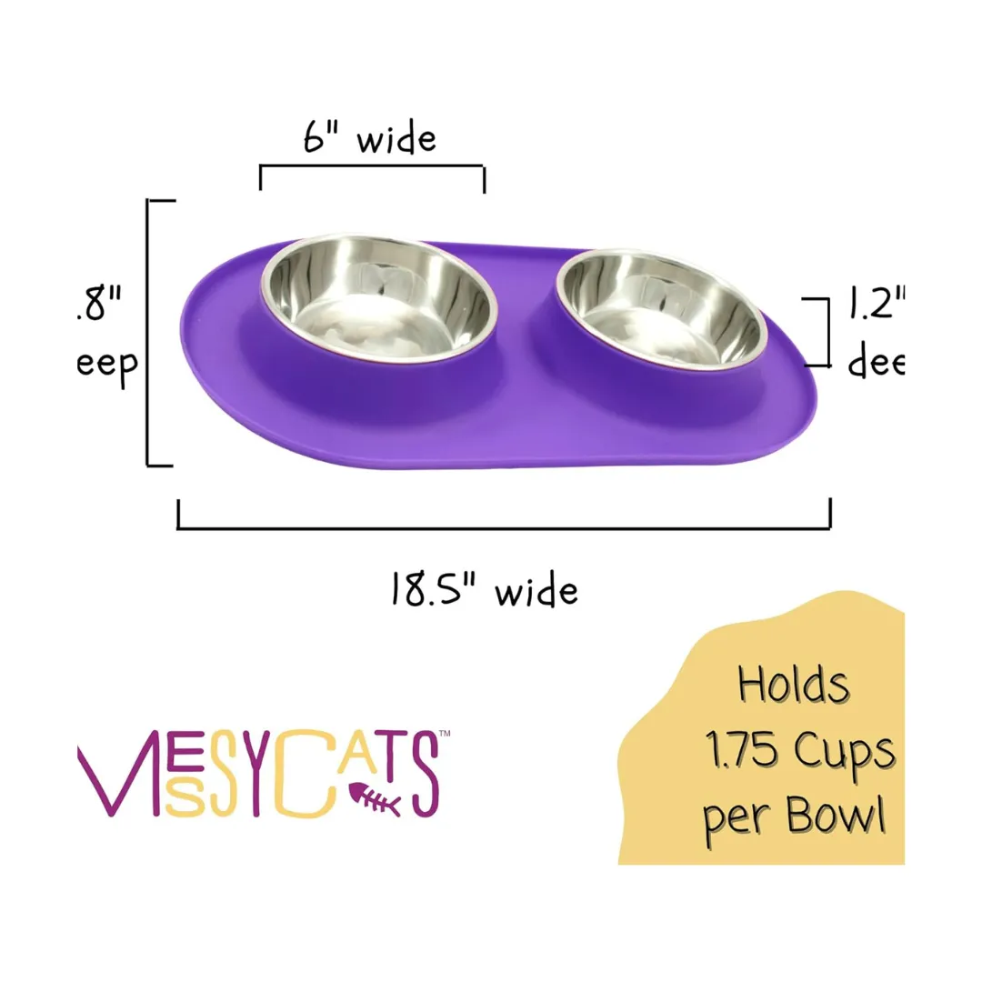 Messy Cats Double Diner Silicone with SS Purple Cat Bowl