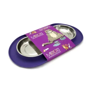 Messy Cats Double Diner Silicone with SS Purple Cat Bowl