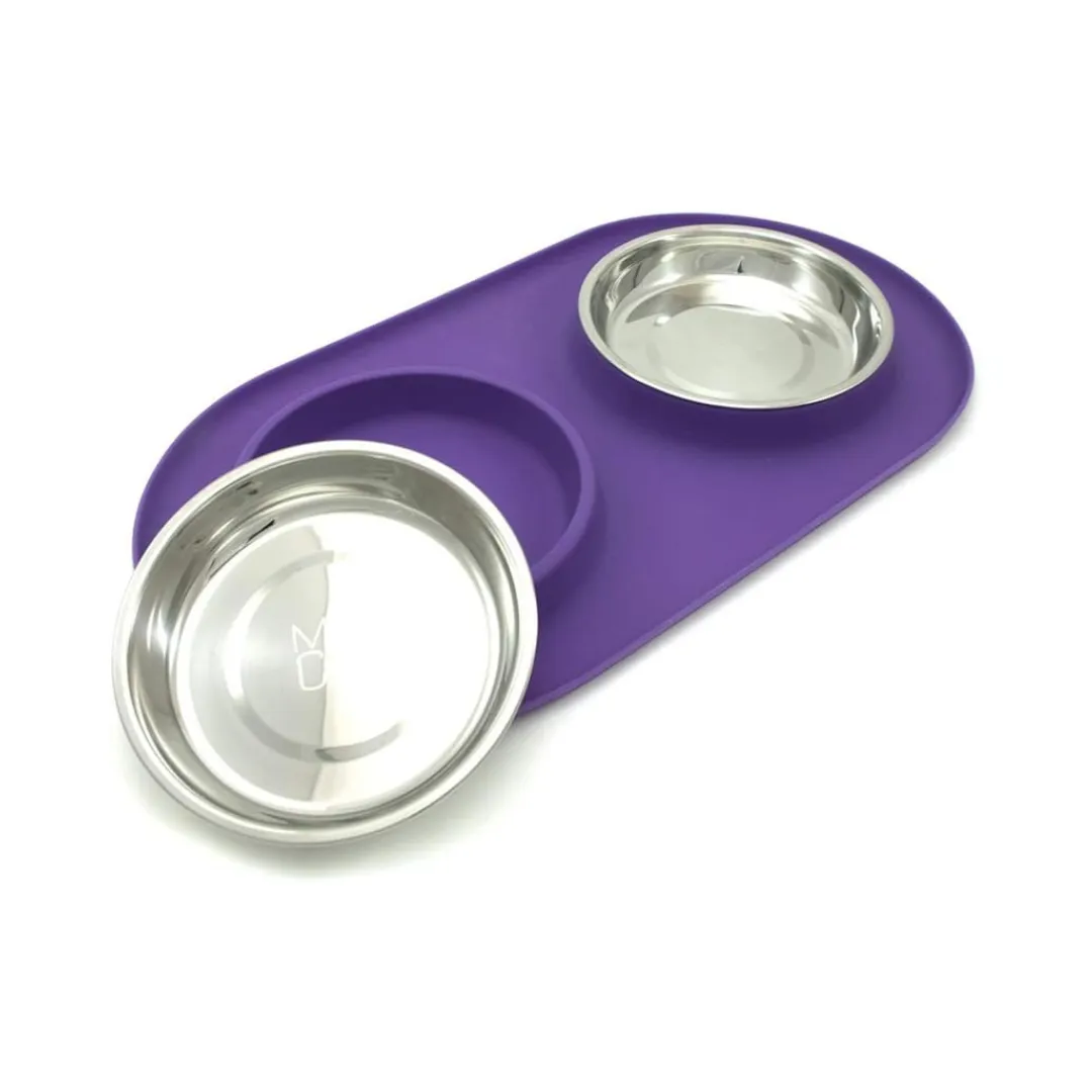 Messy Cats Double Diner Silicone with SS Purple Cat Bowl
