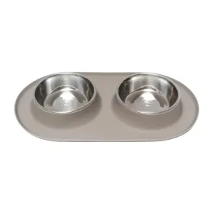Messy Mutts Double Silicone Feeder with Stainless Bowls, Grey