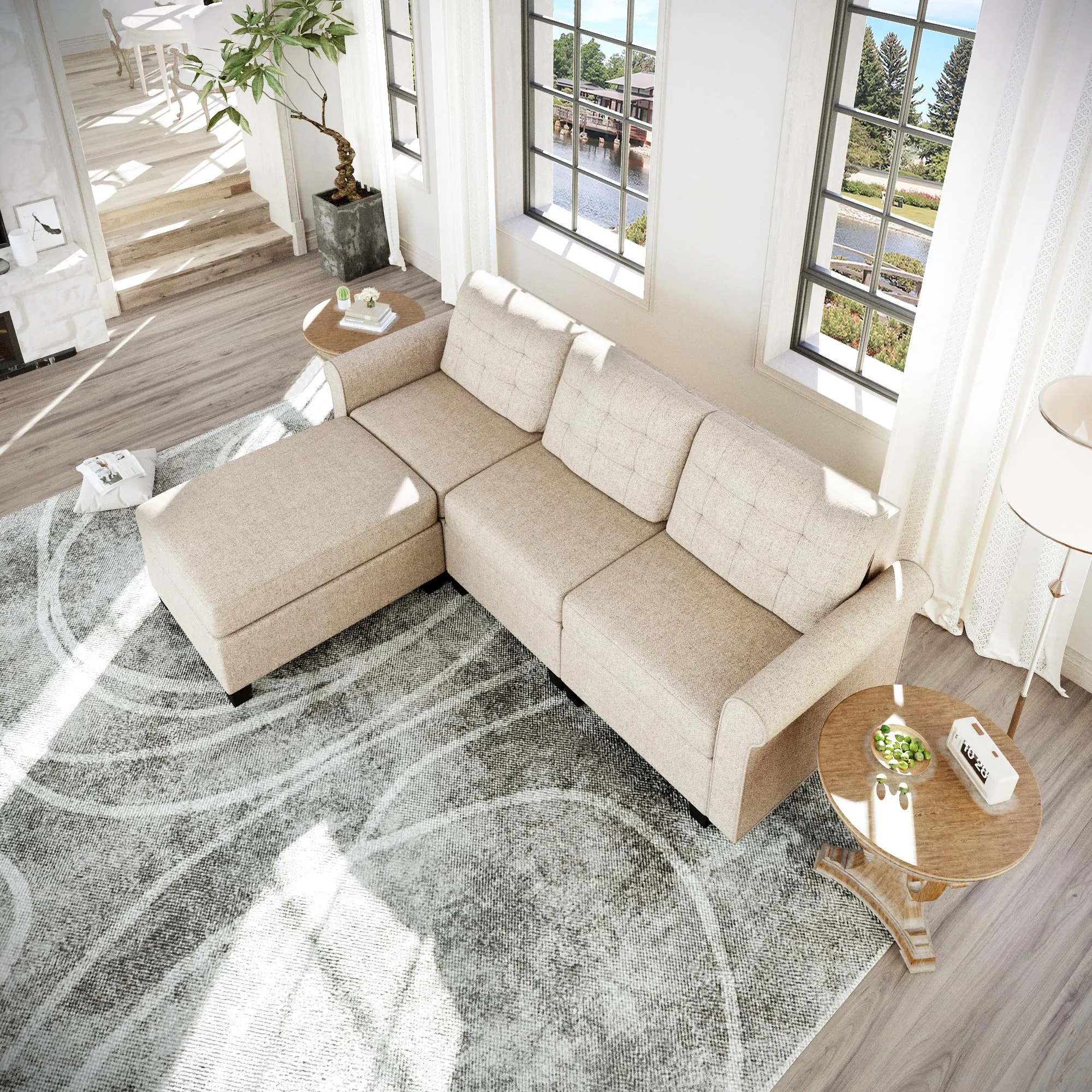 PHI VILLA Convertible Sectional Sofa for Living Room - Modular Sectional Sofa Couch with Seats Storage/Movable Ottoman