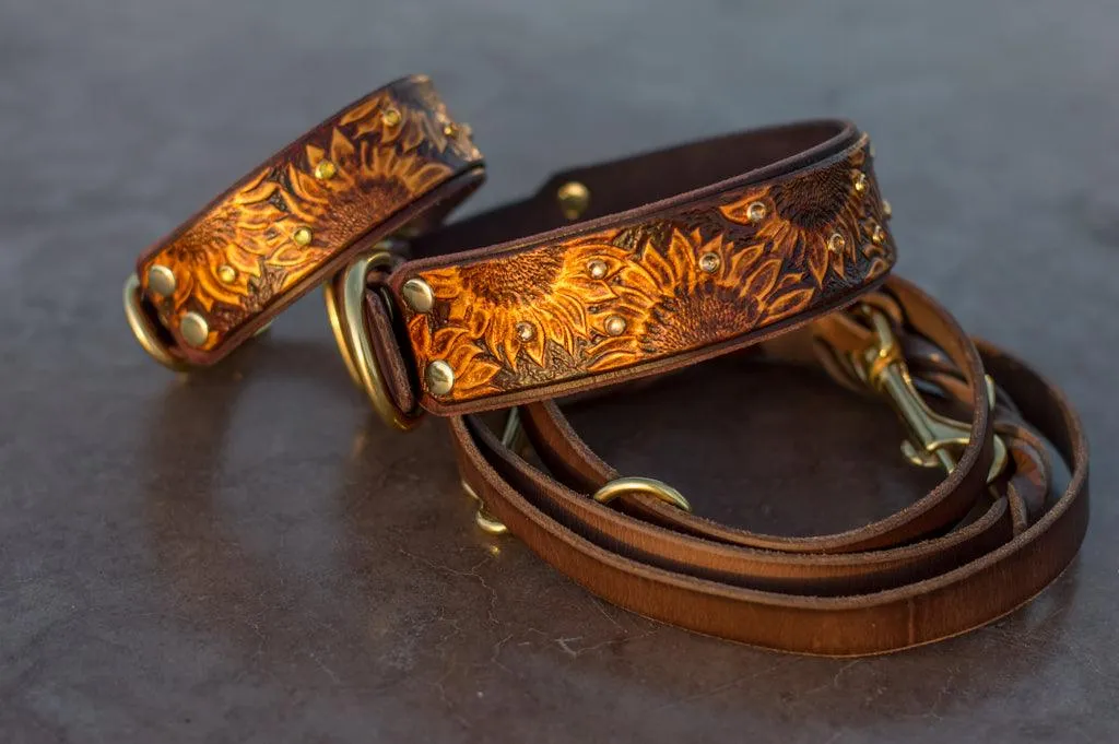 Sunflowers Leather Collar