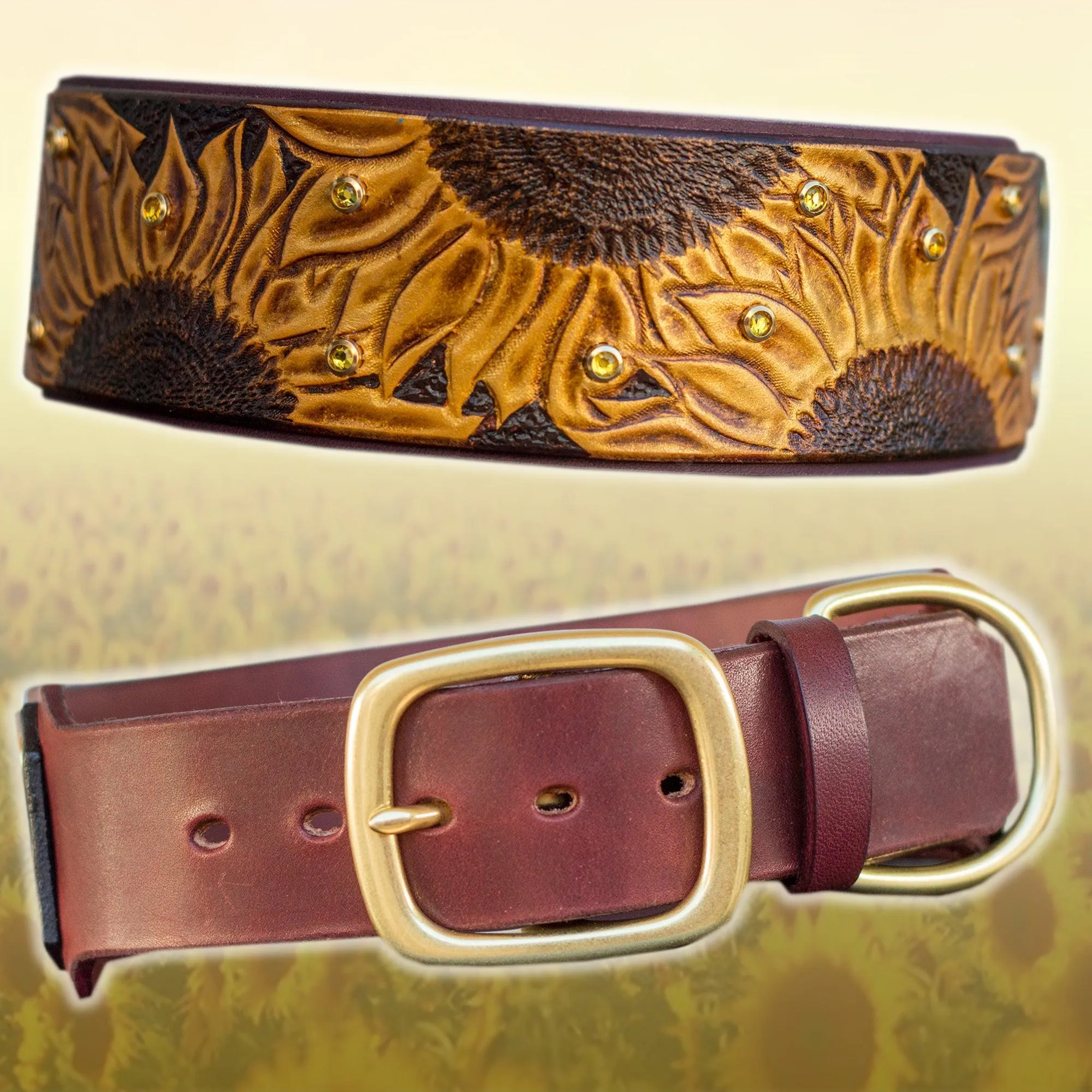 Sunflowers Leather Collar