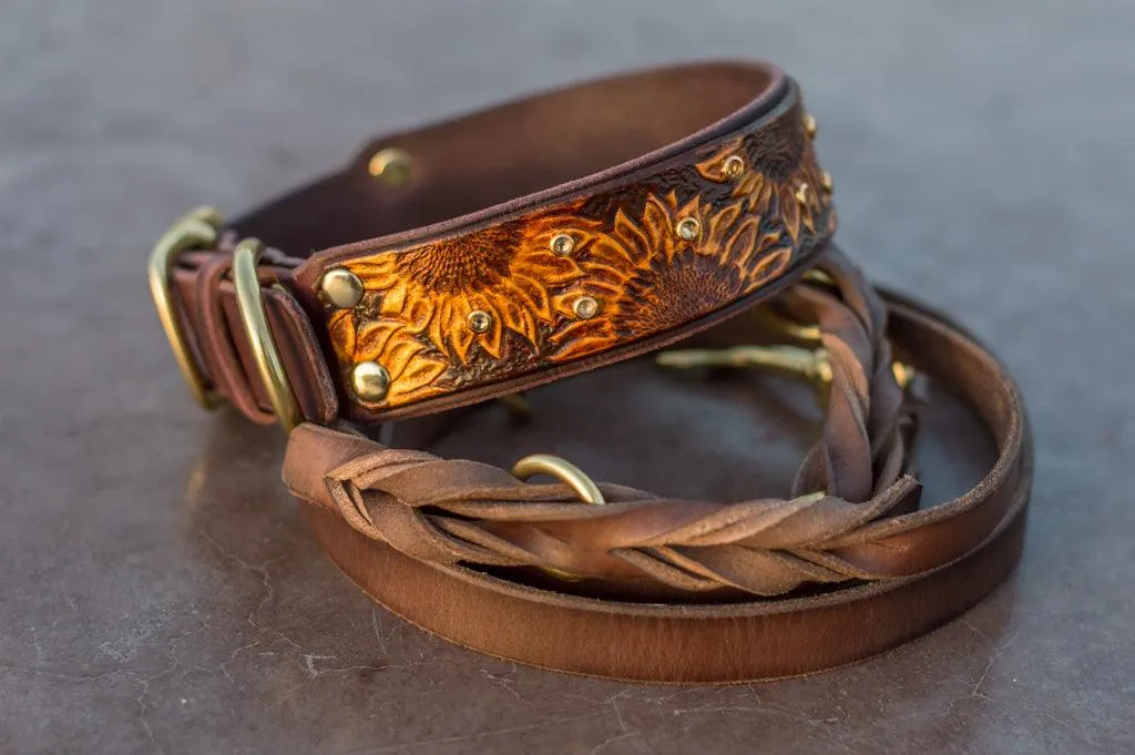 Sunflowers Leather Collar
