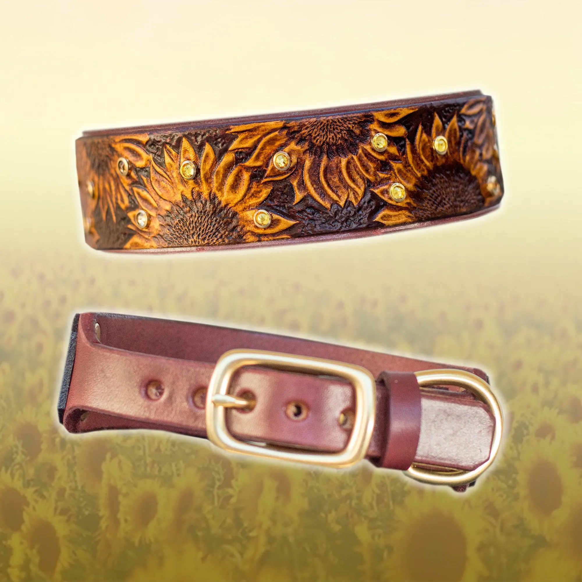 Sunflowers Leather Collar