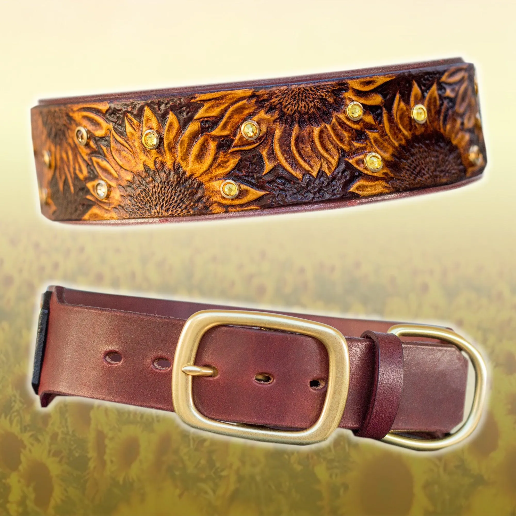 Sunflowers Leather Collar
