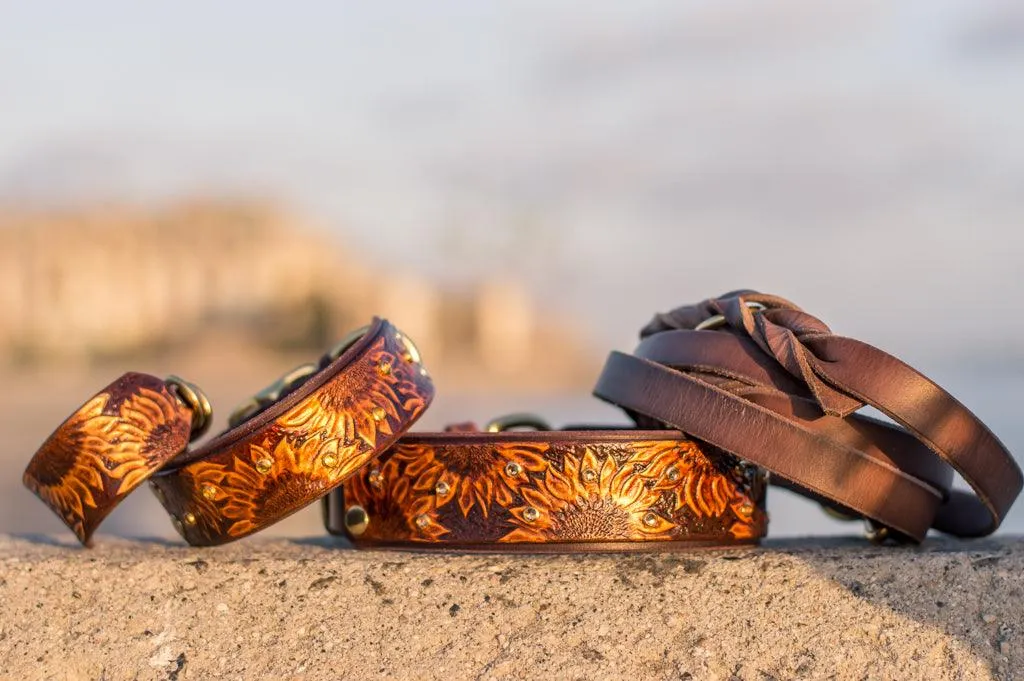 Sunflowers Leather Collar
